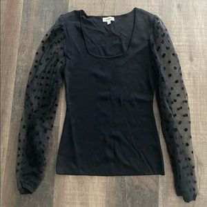 Square neck polka dot Long sleeve black boutique top